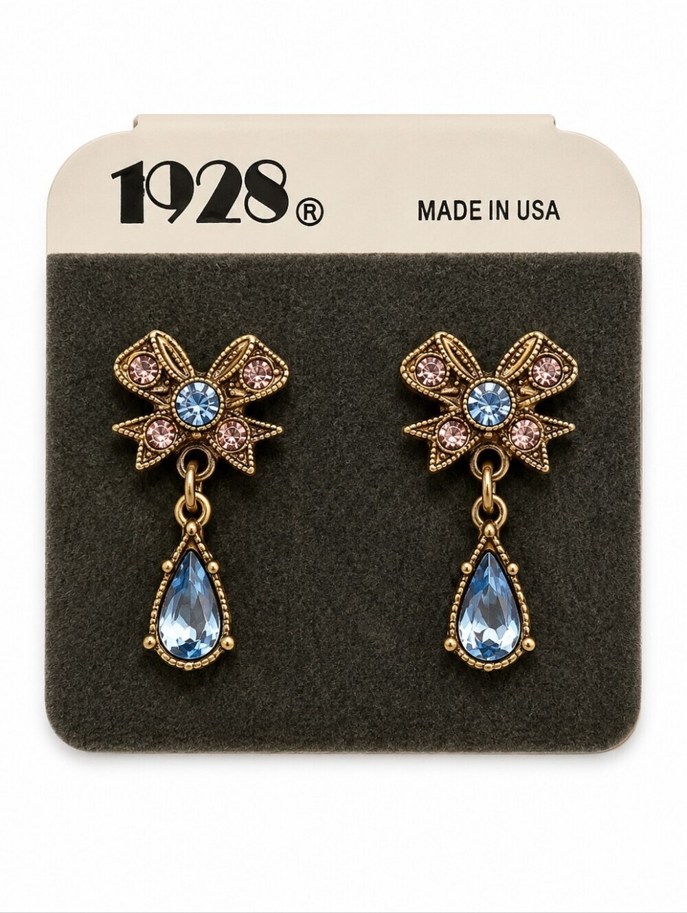 1928 Pastel Teardrop Bow Coquette Dangle Post Earrings